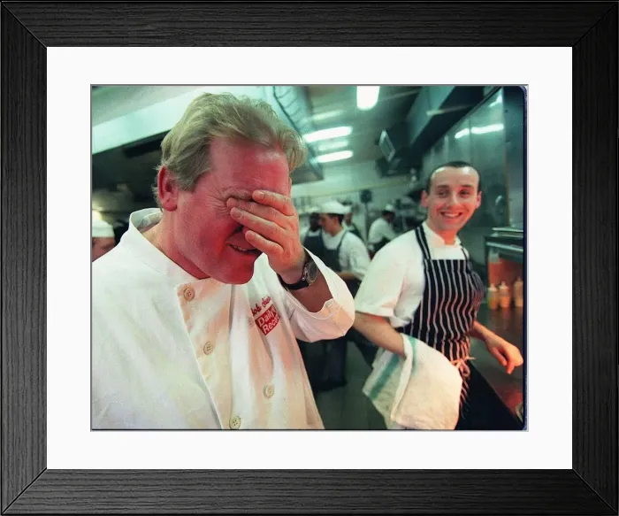 Framed Print : Gordon Ramsays restaurant February 1999 Daily Record reporter Bob Shields in Framed Print : Gordon Ramsays restaurant February 1999 Daily Record reporter Bob Shields in