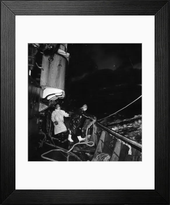 Framed Print : Trawlermen at work at sea on trawlers Framed Print : Trawlermen at work at sea on trawlers