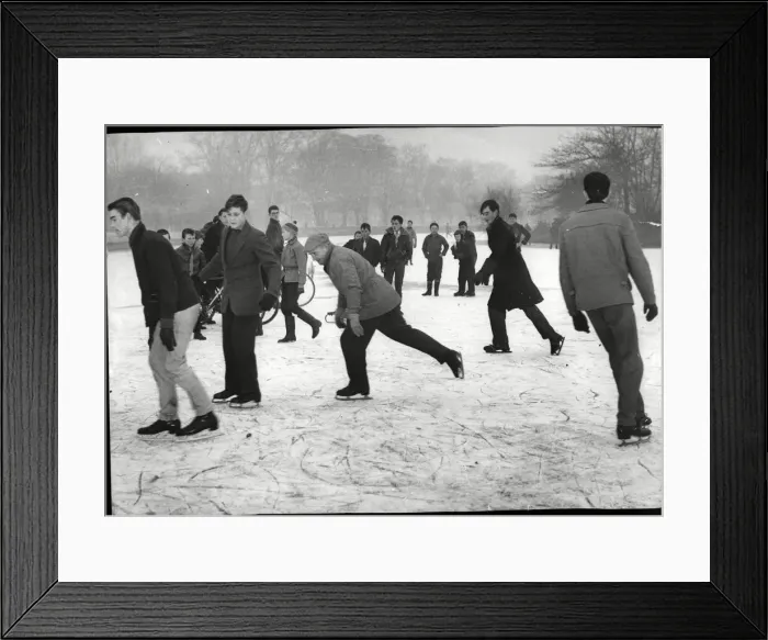 Framed Print : Making the most of the frozen lake at East Park, Hull s Framed Print : Making the most of the frozen lake at East Park, Hull s