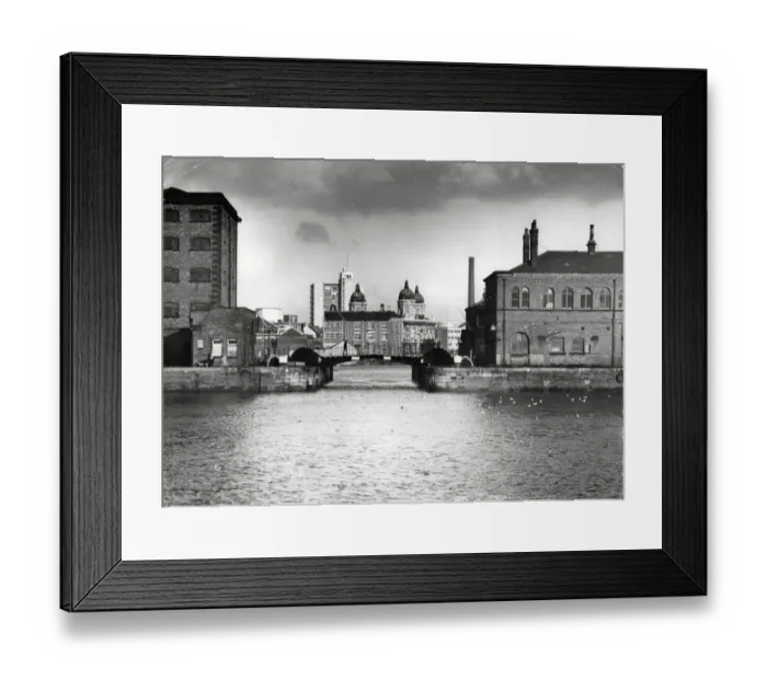 Framed Print : Before the snow came - The city centre skyline from Humber Dock