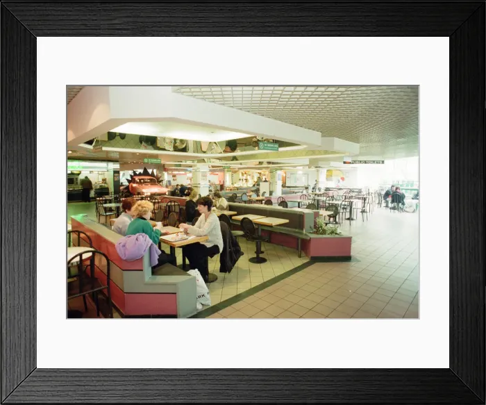 Framed Print : Food Court in the Queens West Shopping Centre, Queen Street, Cardiff City Centre, Cardiff