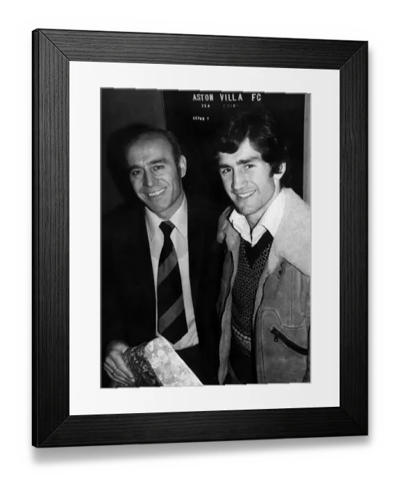 Framed Print : Ron Saunders football manager of Aston Villa signs new player Dennis Mortimer