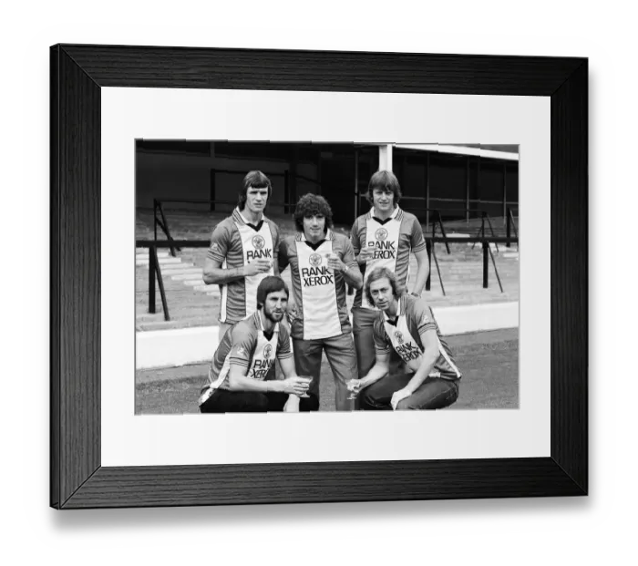 Framed Print : A champagne toast for Southampton FC players wearing their new Rank Xerox sponsored Framed Print : A champagne toast for Southampton FC players wearing their new Rank Xerox sponsored