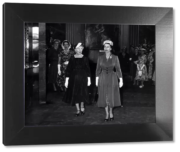 Queen Elizabeth II visits Shakespeare Memorial theatre, she is pictured with Lady Iliffe