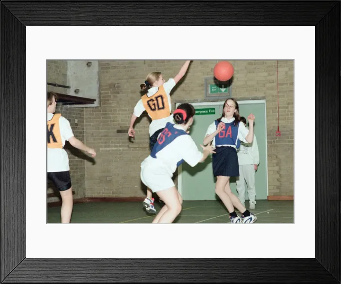 Framed Print : Teesside Junior Netball league at Brackenhoe School, Middlesbrough, 11th March 1997