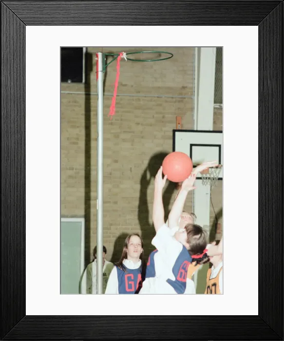 Framed Print : Teesside Junior Netball league at Brackenhoe School, Middlesbrough, 11th March 1997