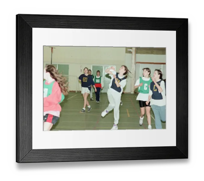 Framed Print : Teesside Junior Netball league at Brackenhoe School, Middlesbrough, 11th March 1997