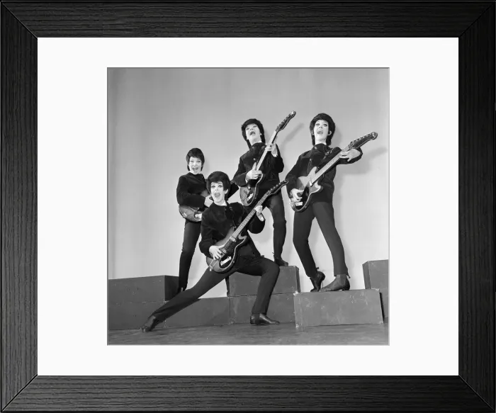 Framed Print : Everybody wants to get into the act. Even girls. The four Beatle-browed birds in Framed Print : Everybody wants to get into the act. Even girls. The four Beatle-browed birds in