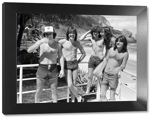 Australian rock group AC  /  DC takes time to relax at Ipanema beach in Rio De Janeiro