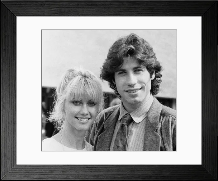 Framed Print : John Travolta and his co star Olivia Newton John in England during the week of release of Framed Print : John Travolta and his co star Olivia Newton John in England during the week of release of