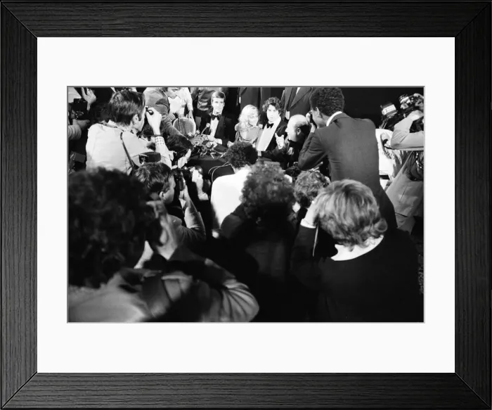 Framed Print : John Travolta and his co star Olivia Newton John in England during the week of release of Framed Print : John Travolta and his co star Olivia Newton John in England during the week of release of