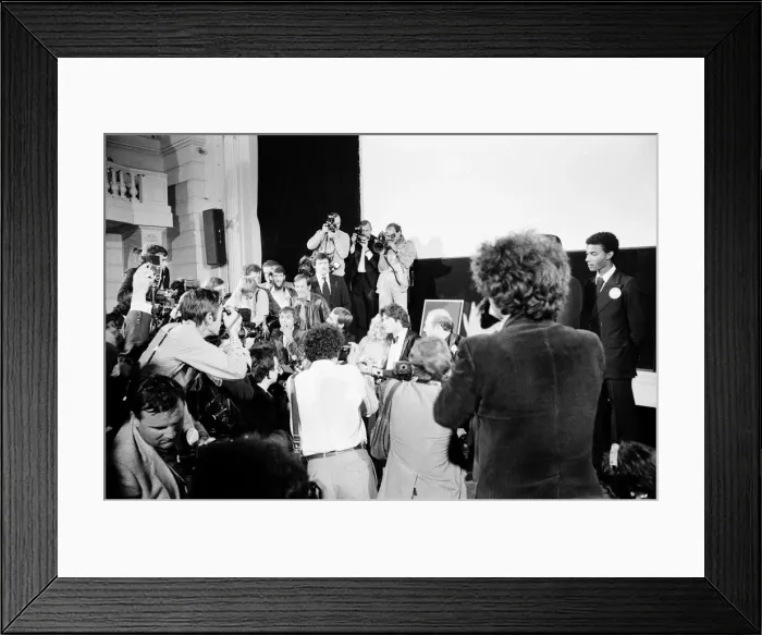 Framed Print : John Travolta and his co star Olivia Newton John in England during the week of release of Framed Print : John Travolta and his co star Olivia Newton John in England during the week of release of