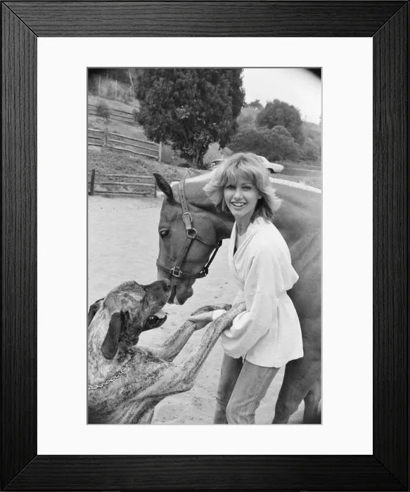 Framed Print : Olivia Newton John, singer and actor, pictured at home in Malibu, California, America Framed Print : Olivia Newton John, singer and actor, pictured at home in Malibu, California, America