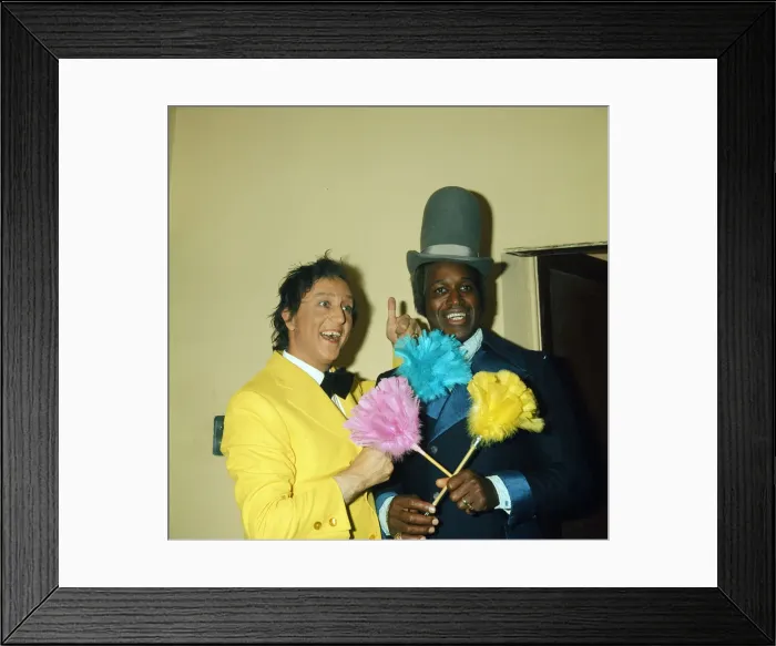Framed Print : Comedian Ken Dodd with Lovelace Watkins. 1975 Framed Print : Comedian Ken Dodd with Lovelace Watkins. 1975