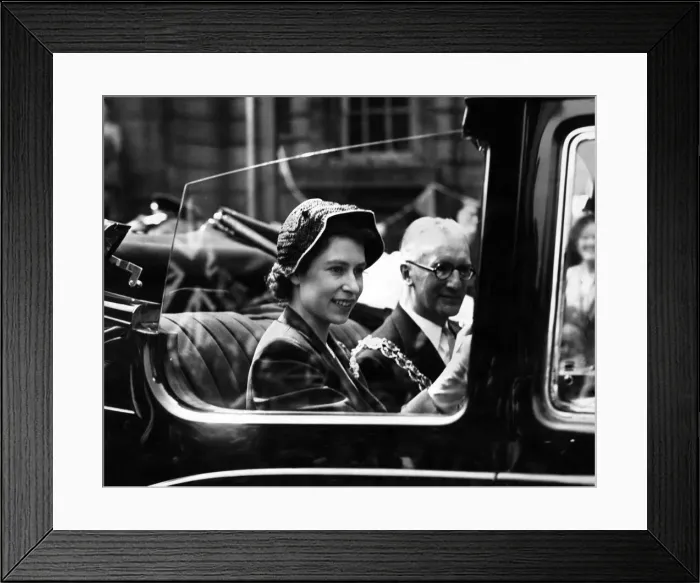 Framed Print : Princess Elizabeth smiles at the crowds along the route during her visit to the West Framed Print : Princess Elizabeth smiles at the crowds along the route during her visit to the West
