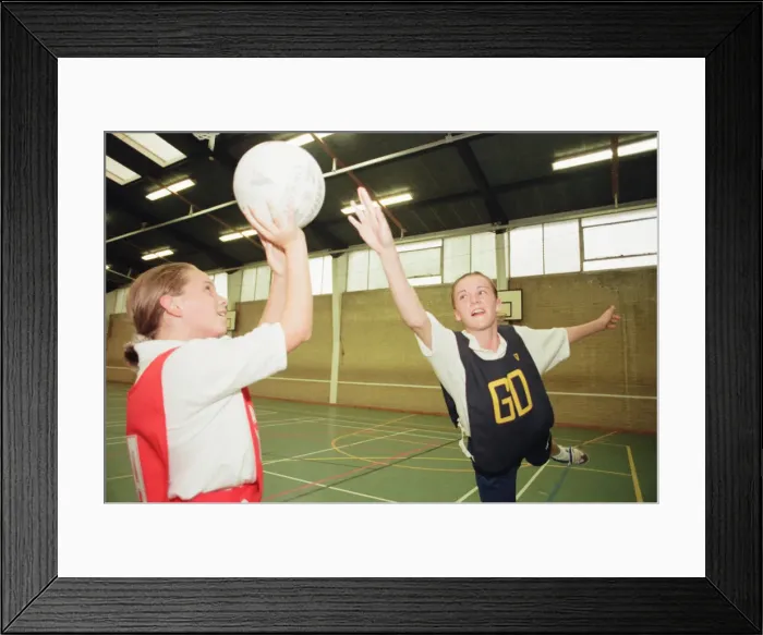 Framed Print : Teesside Junior Netball League at Brackenhoe School, Middlesbrough, 21st September 1998