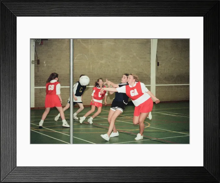 Framed Print : Teesside Junior Netball League at Brackenhoe School, Middlesbrough, 21st September 1998