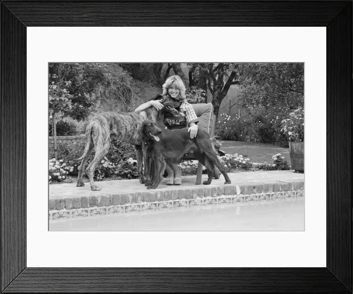 Framed Print : Olivia Newton John, singer and actor, pictured at home in Malibu, California, America Framed Print : Olivia Newton John, singer and actor, pictured at home in Malibu, California, America