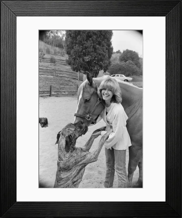 Framed Print : Olivia Newton John, singer and actor, pictured at home in Malibu, California, America Framed Print : Olivia Newton John, singer and actor, pictured at home in Malibu, California, America