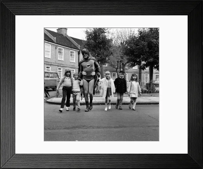 Framed Print : Adam West as Batman helps out with road safety campaign in London which is being Framed Print : Adam West as Batman helps out with road safety campaign in London which is being