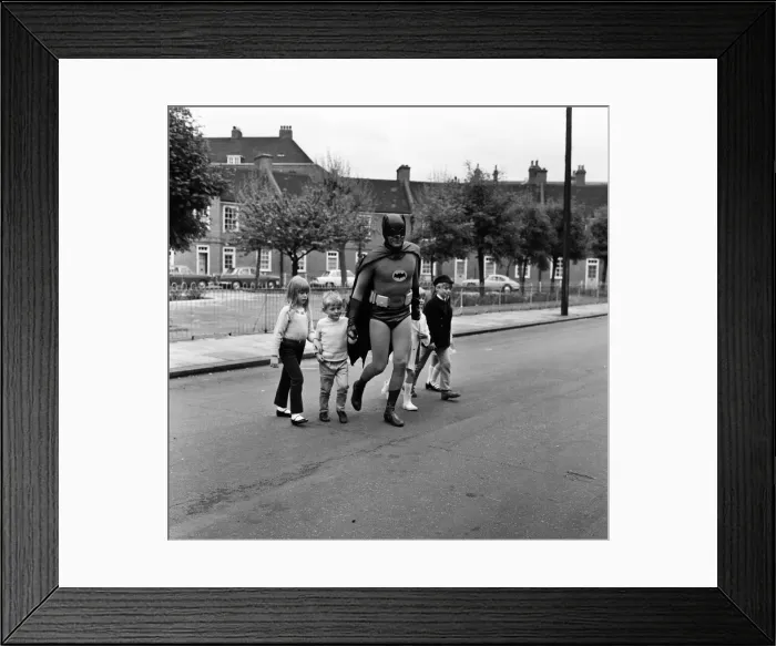 Framed Print : Adam West as Batman helps out with road safety campaign in London which is being Framed Print : Adam West as Batman helps out with road safety campaign in London which is being