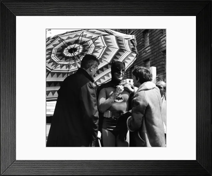Framed Print : Adam West as Batman helps out with road safety campaign in London which is being Framed Print : Adam West as Batman helps out with road safety campaign in London which is being
