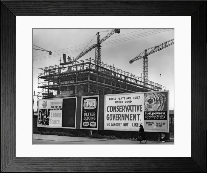Framed Print : Billboard battlefield - While workmen hustle up Hulls tallest flats
