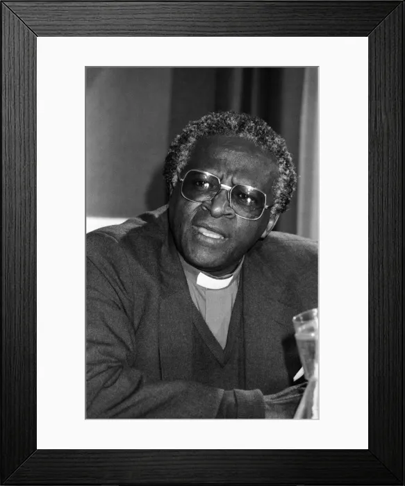 Framed Print : Bishop Desmond Tutu at Kings College during a press conference