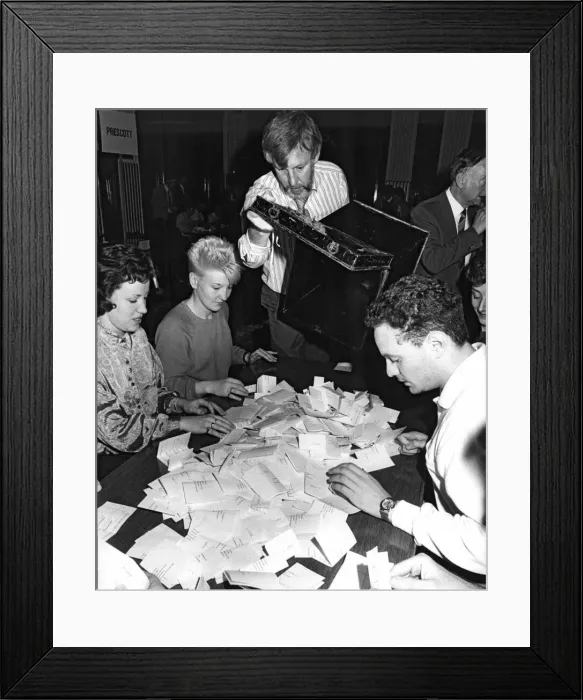 Framed Print : The first of the ballot boxes is emptied out at the Guildhall Framed Print : The first of the ballot boxes is emptied out at the Guildhall