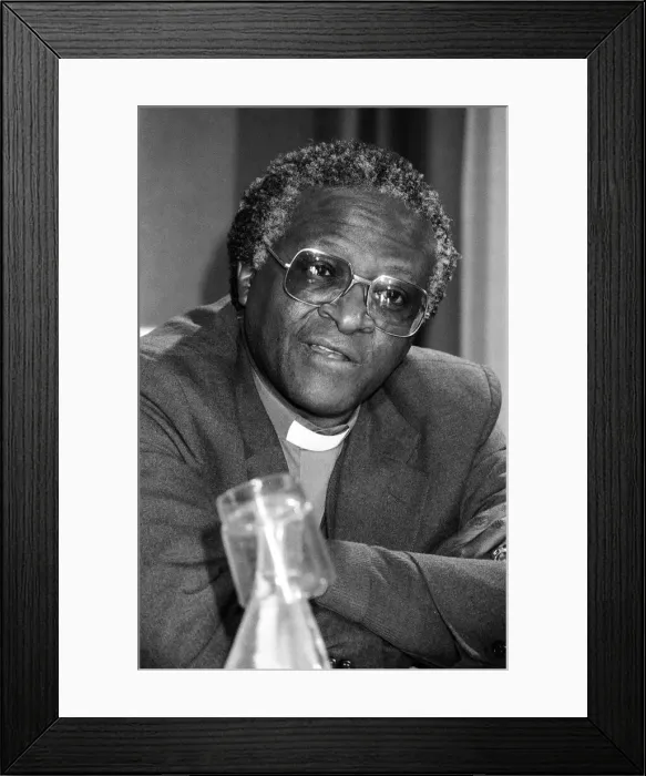 Framed Print : Bishop Desmond Tutu at Kings College during a press conference