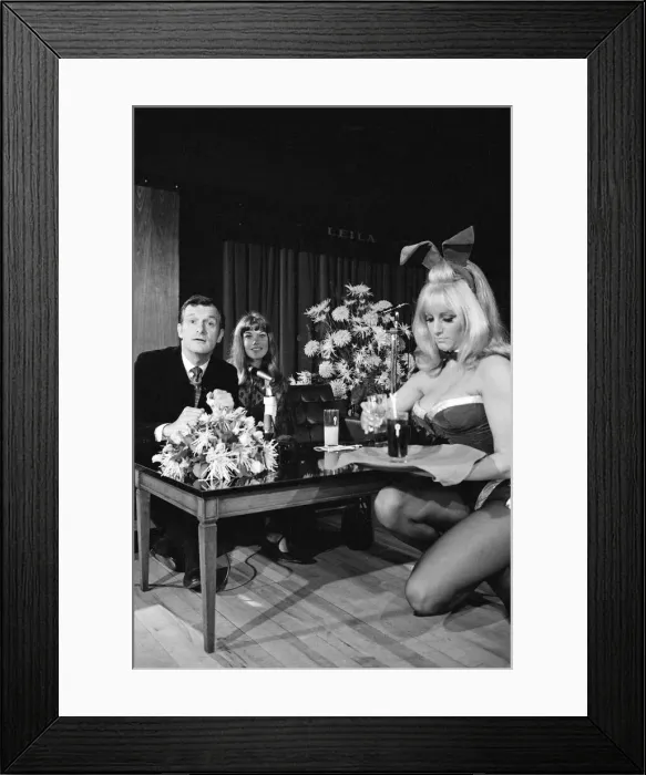 Framed Print : Hugh Hefner holds a press conference at the London Playboy Club to announce the formation