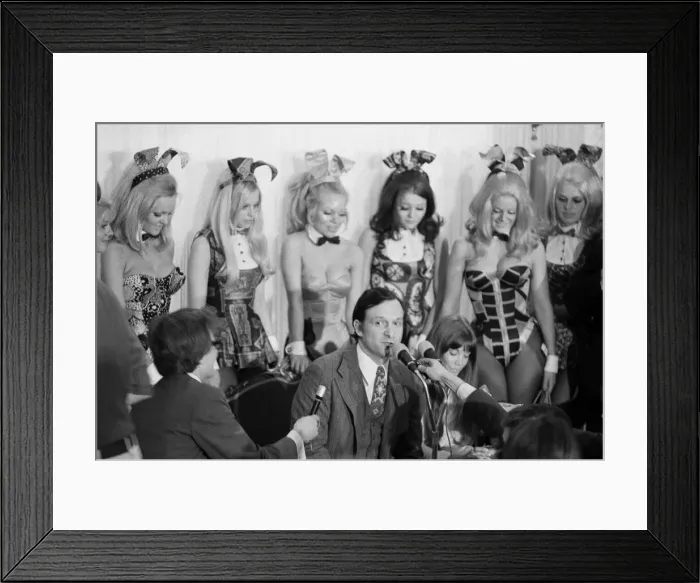 Framed Print : Playboy Editor and Publisher Hugh Hefner arrives at Heathrow Airport in his private Framed Print : Playboy Editor and Publisher Hugh Hefner arrives at Heathrow Airport in his private