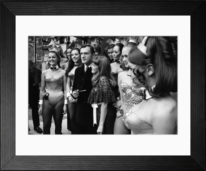 Framed Print : Hugh Hefner holds a press conference at the London Playboy Club to announce the formation