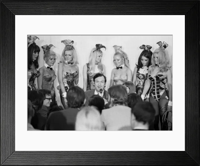 Framed Print : Playboy Editor and Publisher Hugh Hefner arrives at Heathrow Airport in his private Framed Print : Playboy Editor and Publisher Hugh Hefner arrives at Heathrow Airport in his private
