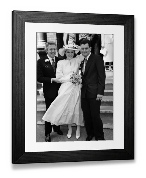 Framed Print : Jane Aspel, daughter of Michael Aspel (right), marries Andrew Boucher. 10th April 1987 Framed Print : Jane Aspel, daughter of Michael Aspel (right), marries Andrew Boucher. 10th April 1987