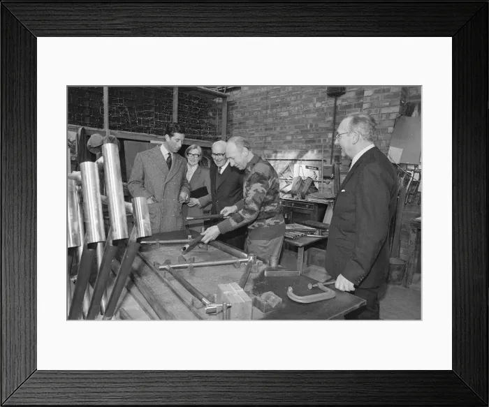 Framed Print : Prince Charles visits Jack Taylor Cycles Workshop on Church Road, Stockton, Teesside Framed Print : Prince Charles visits Jack Taylor Cycles Workshop on Church Road, Stockton, Teesside
