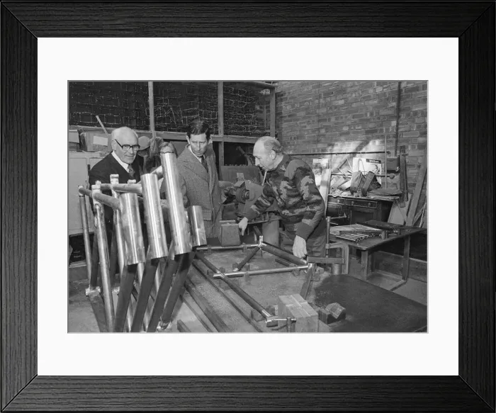 Framed Print : Prince Charles visits Jack Taylor Cycles Workshop on Church Road, Stockton, Teesside Framed Print : Prince Charles visits Jack Taylor Cycles Workshop on Church Road, Stockton, Teesside