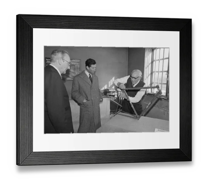 Framed Print : Prince Charles visits Jack Taylor Cycles Workshop on Church Road, Stockton, Teesside
