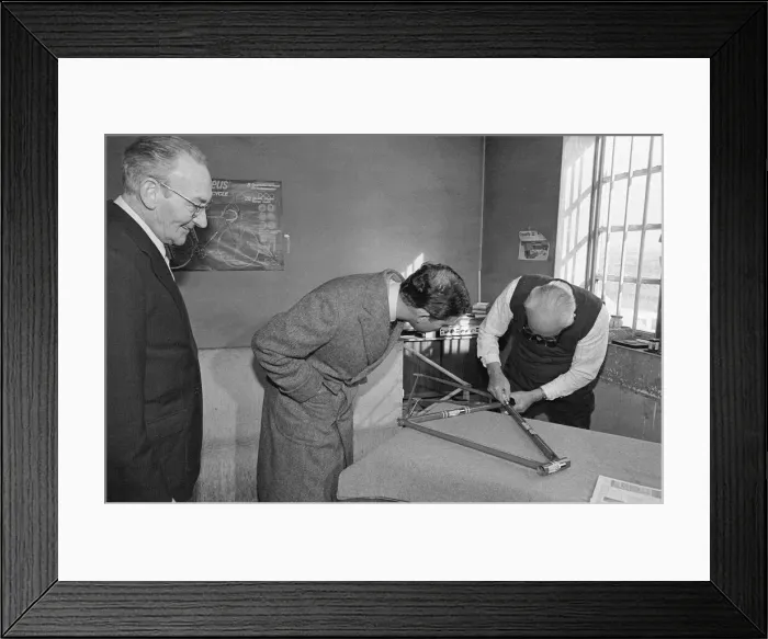 Framed Print : Prince Charles visits Jack Taylor Cycles Workshop on Church Road, Stockton, Teesside