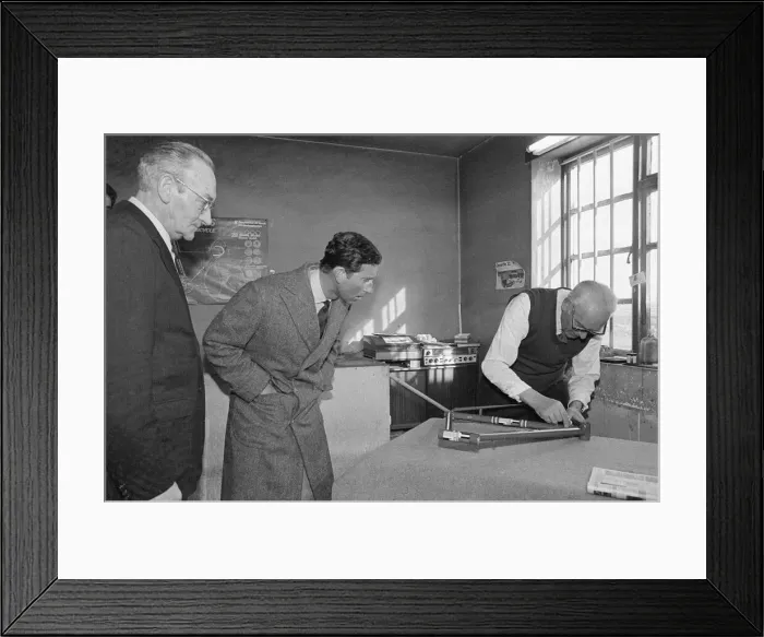 Framed Print : Prince Charles visits Jack Taylor Cycles Workshop on Church Road, Stockton, Teesside Framed Print : Prince Charles visits Jack Taylor Cycles Workshop on Church Road, Stockton, Teesside