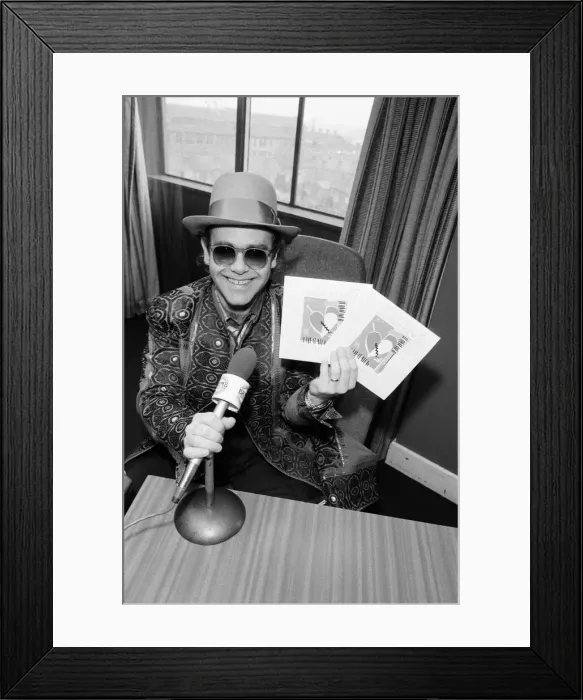 Framed Print : Elton John at BRMB Radio Aston, Birmingham. The visit was to promote his latest single Framed Print : Elton John at BRMB Radio Aston, Birmingham. The visit was to promote his latest single