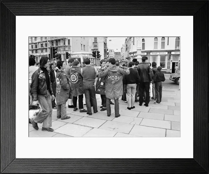Framed Print : Mods, Brighton Beach, East Sussex, Monday 27th August 1979