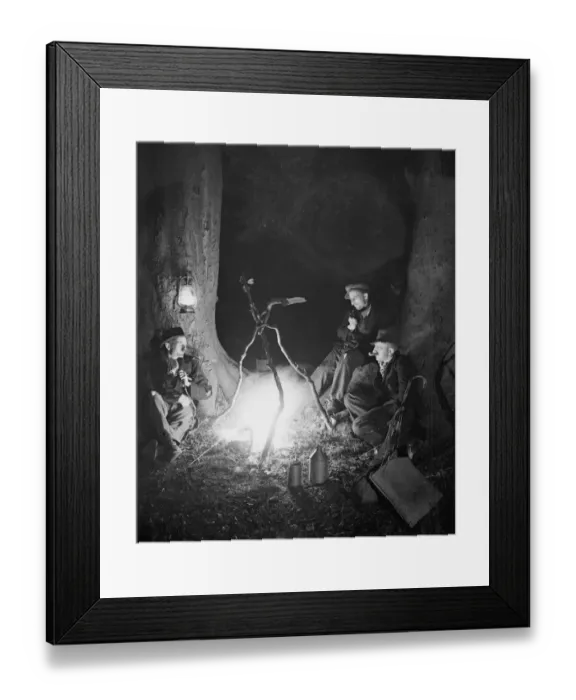 Framed Print : Tramps at night by a camp fire Circa 1930 Framed Print : Tramps at night by a camp fire Circa 1930