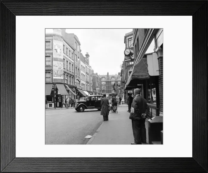 Framed Print : General view of Frith Street, Soho, London, 26th June 1956. Parmigiani Figlio deli clock Framed Print : General view of Frith Street, Soho, London, 26th June 1956. Parmigiani Figlio deli clock