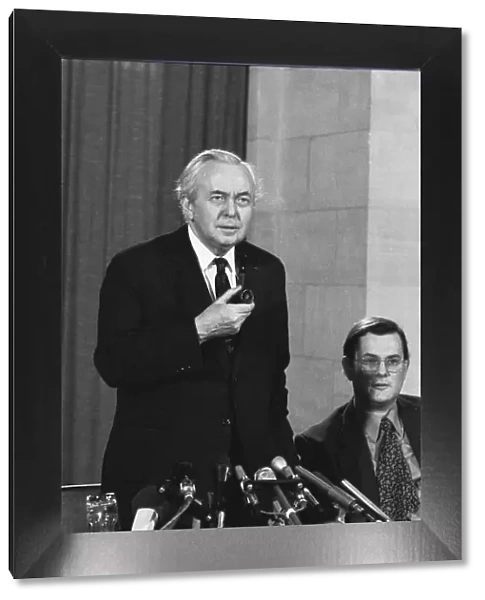 Harold Wilson (1916-1995) announces his resignation as Prime Minister during a press