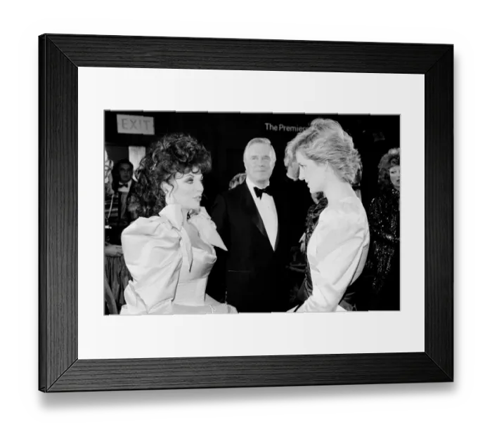 Framed Print : HRH Princess Diana, The Princess of Wales (right) meets actor Joan Collins at the Film Framed Print : HRH Princess Diana, The Princess of Wales (right) meets actor Joan Collins at the Film