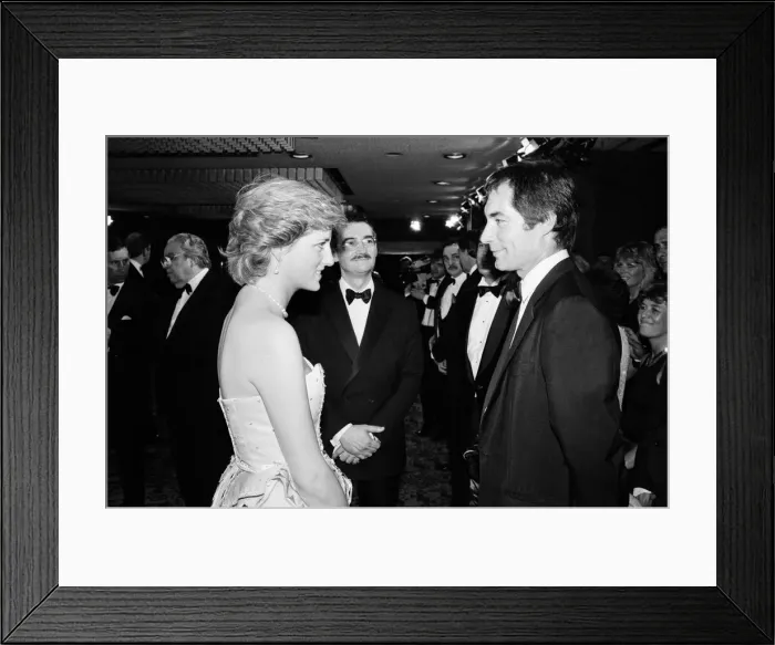 Framed Print : HRH Princess Diana, The Princess of Wales, meets actor Timothy Dalton Framed Print : HRH Princess Diana, The Princess of Wales, meets actor Timothy Dalton