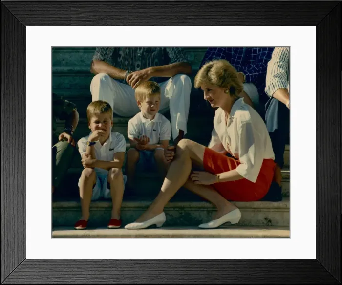 Framed Print : HRH Princess Diana, The Princess of Wales, and her songs William (left) and Harry (centre Framed Print : HRH Princess Diana, The Princess of Wales, and her songs William (left) and Harry (centre