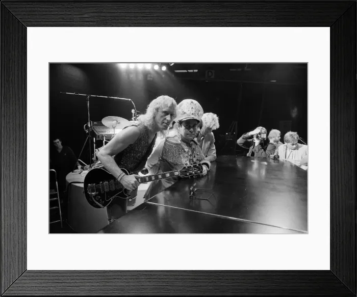 Framed Print : Elton John pictured on stage with other musicians, during preperations for his Jump Up Framed Print : Elton John pictured on stage with other musicians, during preperations for his Jump Up
