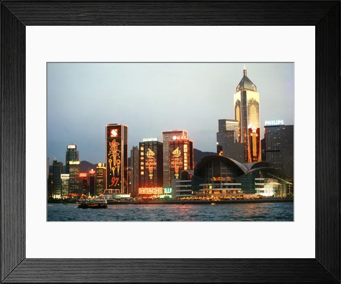 Framed Print : General view of the illuminated skyline at night time in Hong Kong Framed Print : General view of the illuminated skyline at night time in Hong Kong